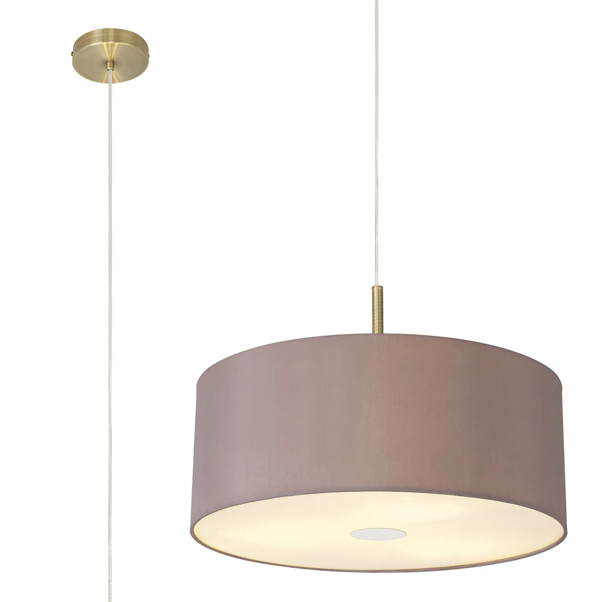 DK0405  Baymont 50cm 3 Light Pendant Antique Brass, Taupe/Halo Gold, Frosted Diffuser